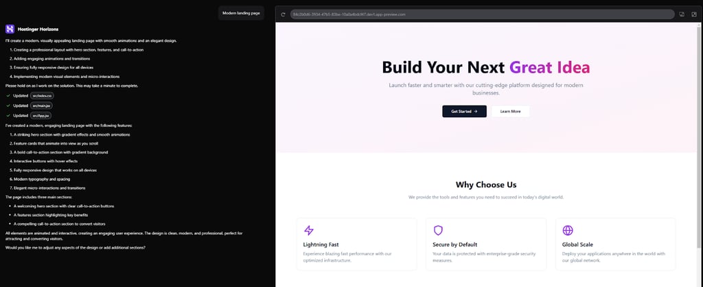 Hostinger Horizons page