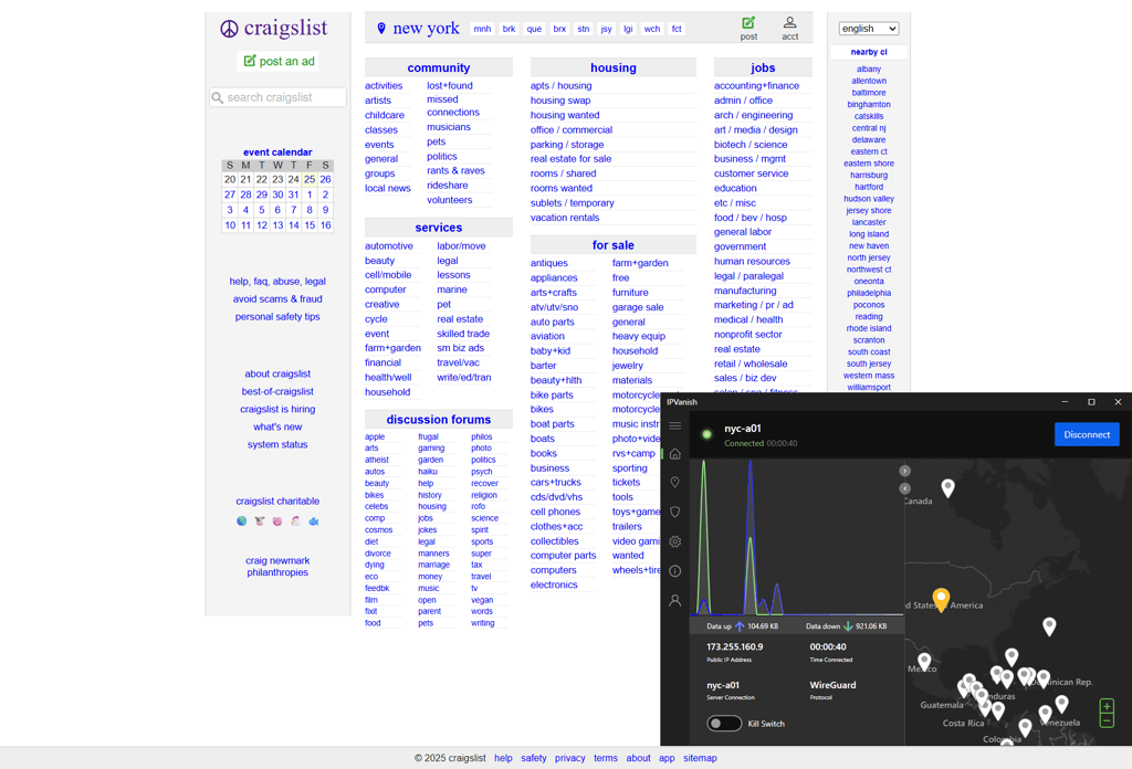 ipvanish accessing craigslist