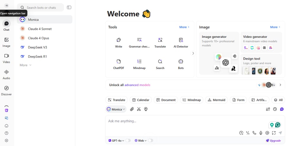 Monica AI interface