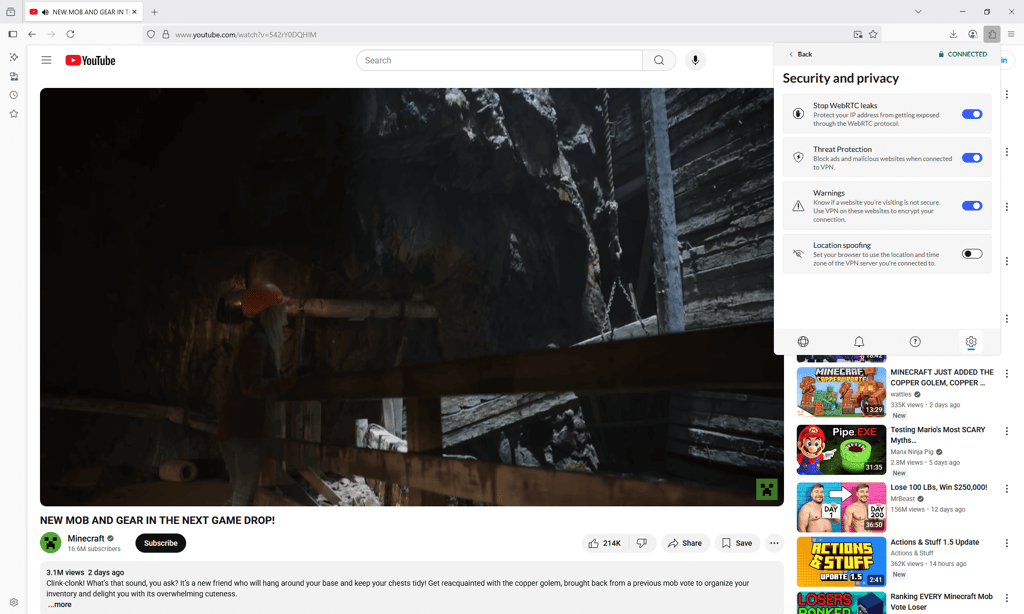 Watching YouTube with NordVPN Threat Protection on