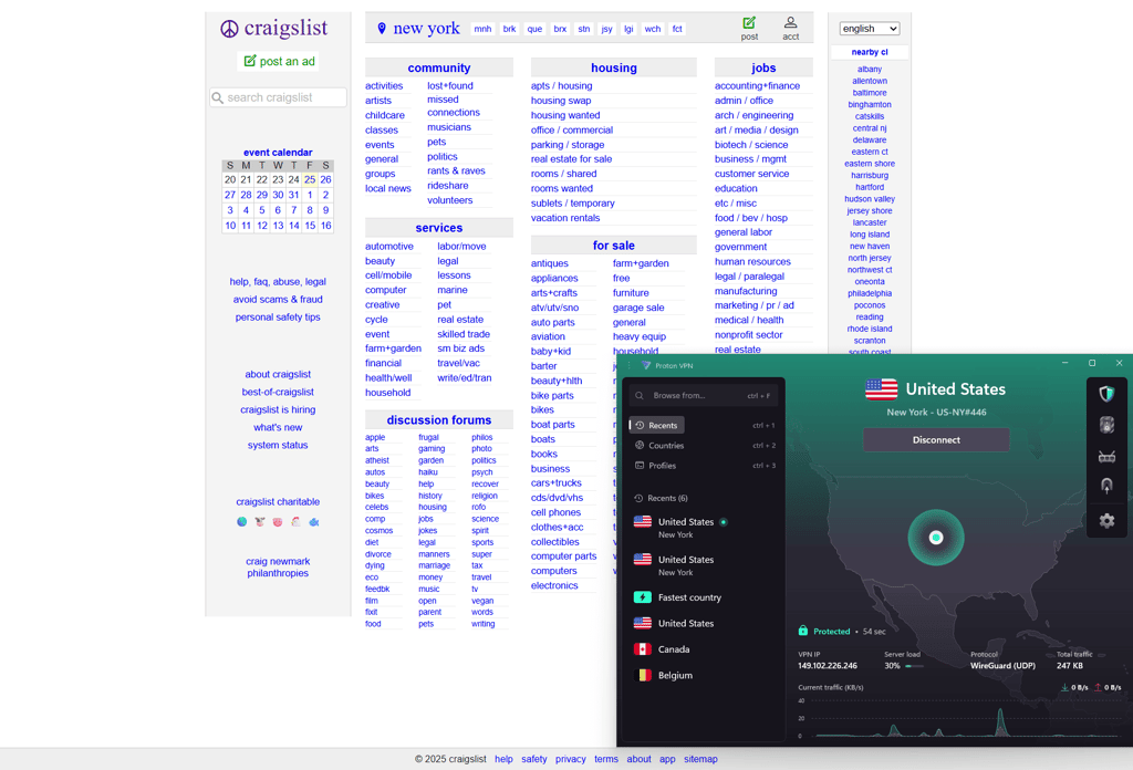 proton vpn accessing craigslist