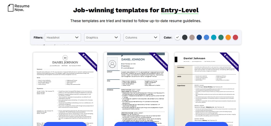 Resume Now interface