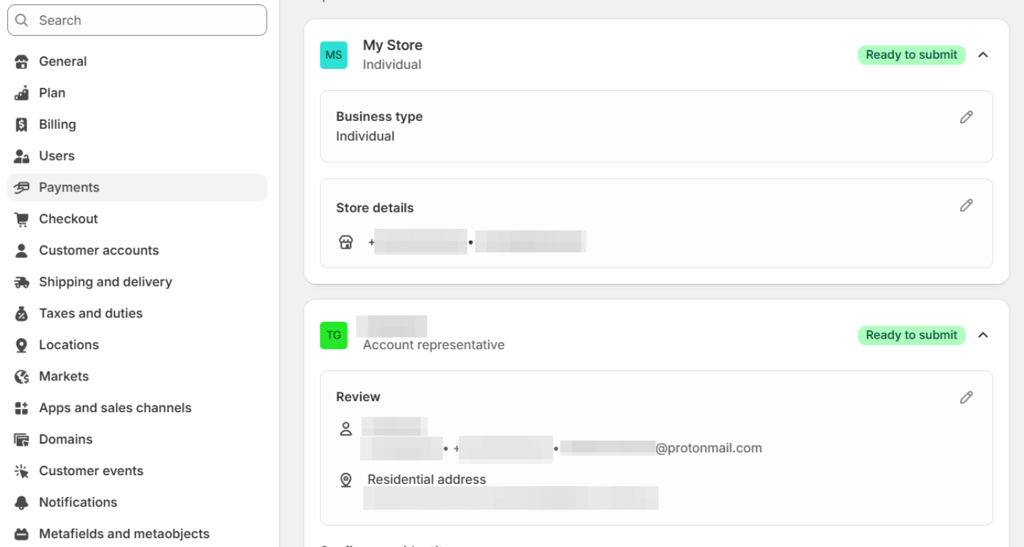 Shopify payment details editor