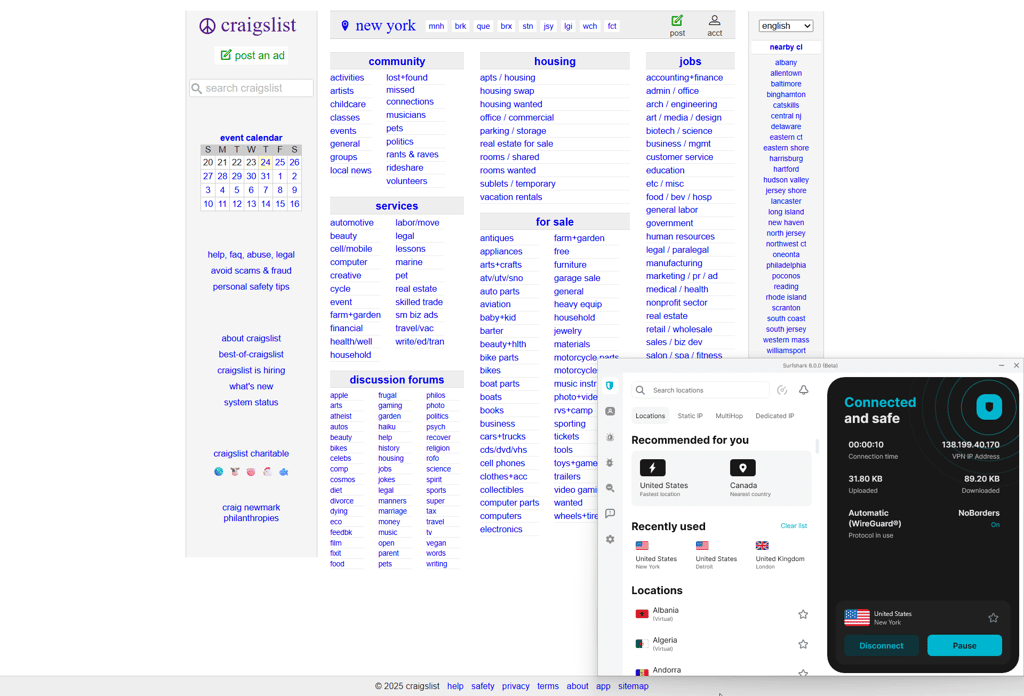surfshark connected to craigslist
