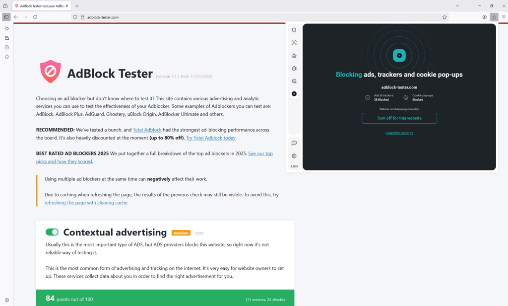 Testing Surfshark CleanWeb 2.0 with AdBlock Tester