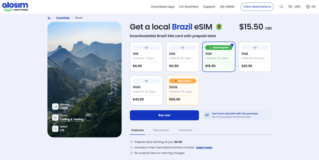 aloSIM Brazil plans