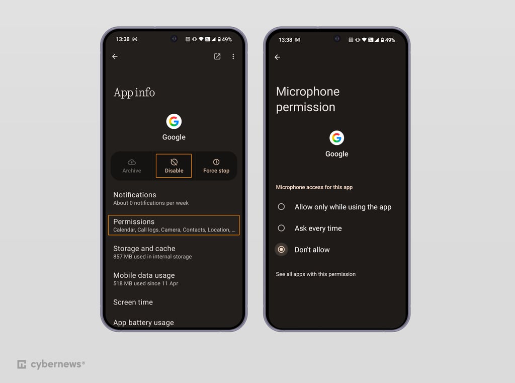 Android disable voice assistant settings