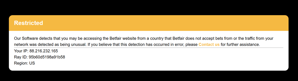 Betfair restricted access message