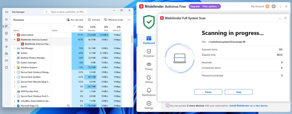 Bitdefender scanning in progress