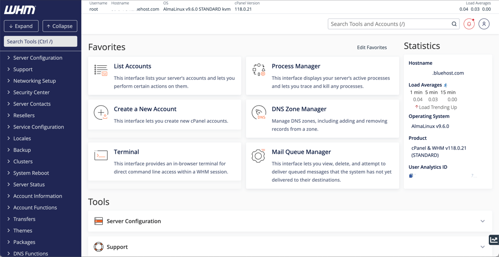 Bluehost VPS control panel