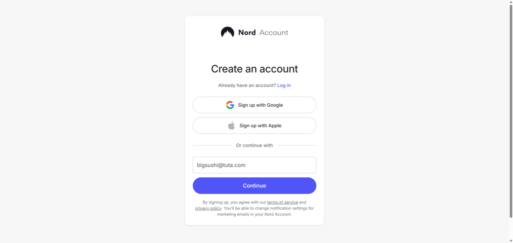 Create NordVPN account