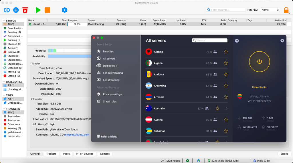 Ubuntu downloaded via a torrenting client with CyberGhost enabled