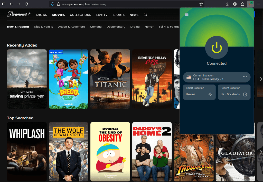 ExpressVPN Firefox extension unblocked Paramount+ while connected to the US server