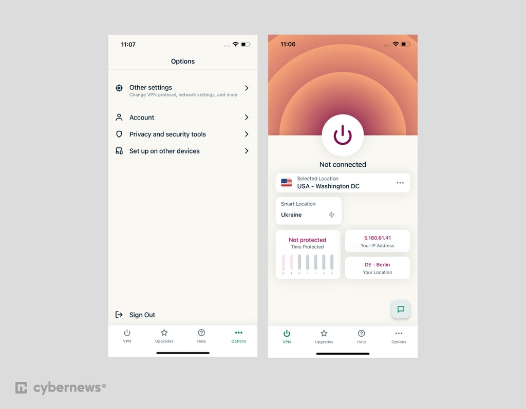 ExpressVPN mobile app interface
