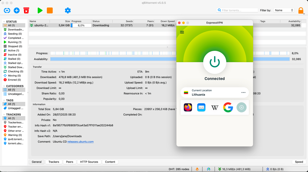 While downloading Ubuntu through a torrenting client, I was connected to ExpressVPN