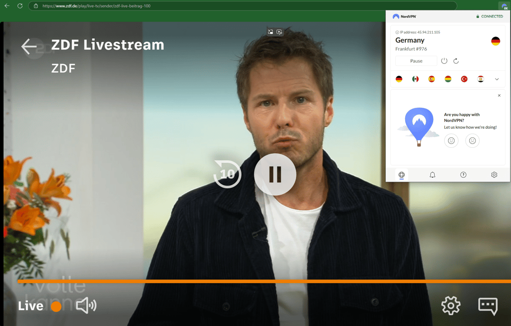 German tv working with NordVPN in Spain