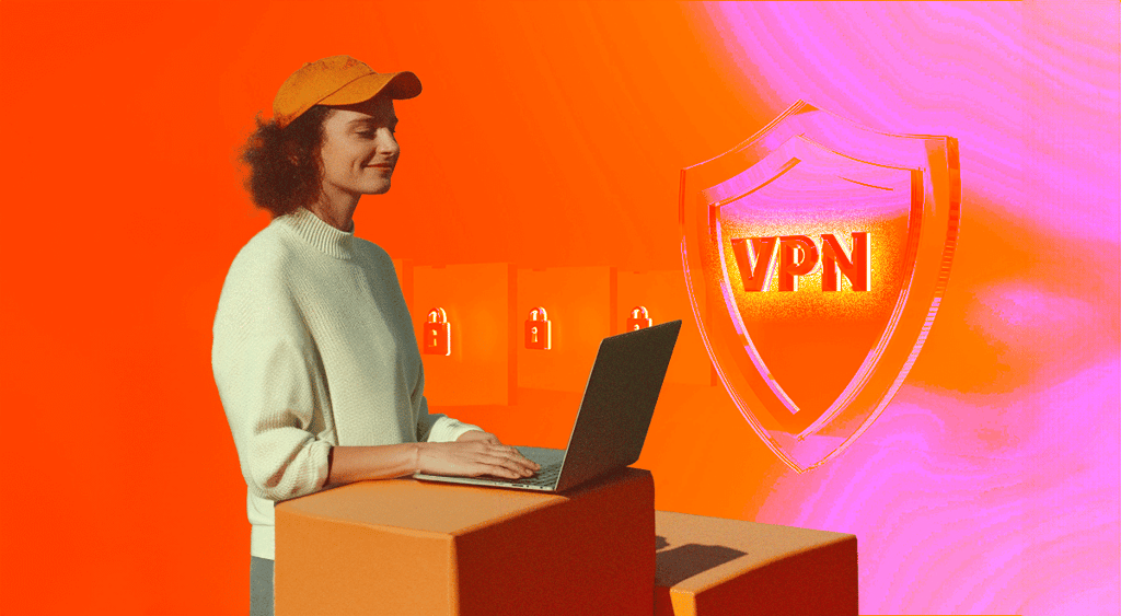 Girl standing next to the VPN sign