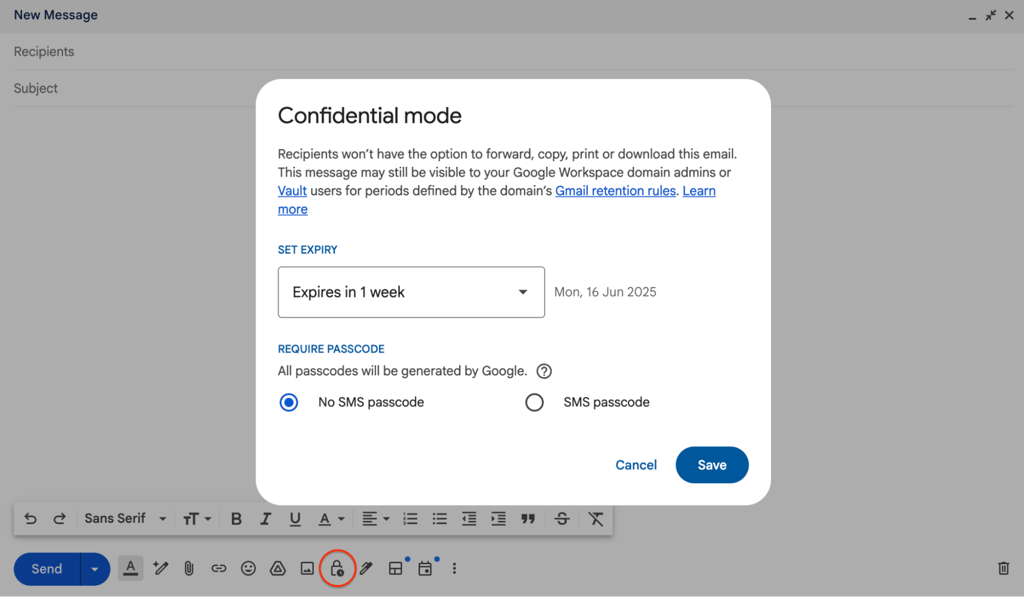 confidential mode on gmail