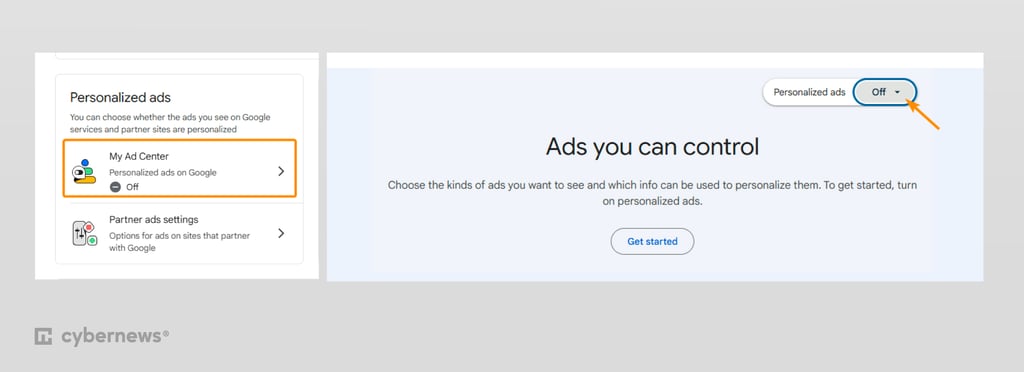 Google ads personalization settings