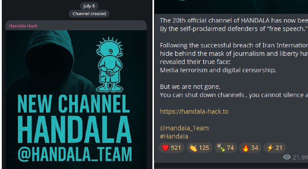 Handala Telegram channel takedown