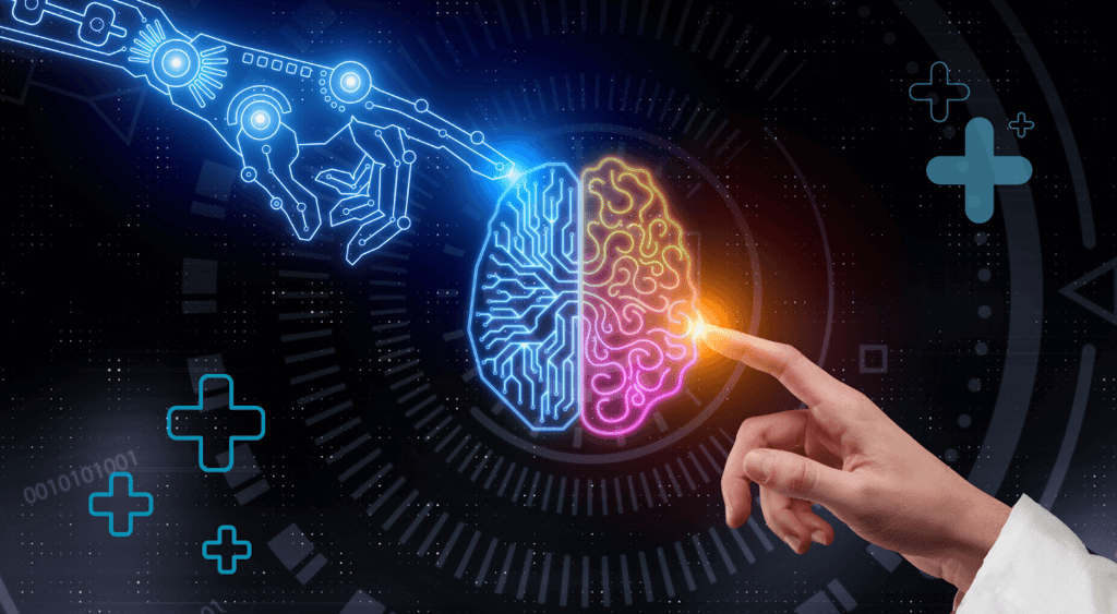 hands reaching brain