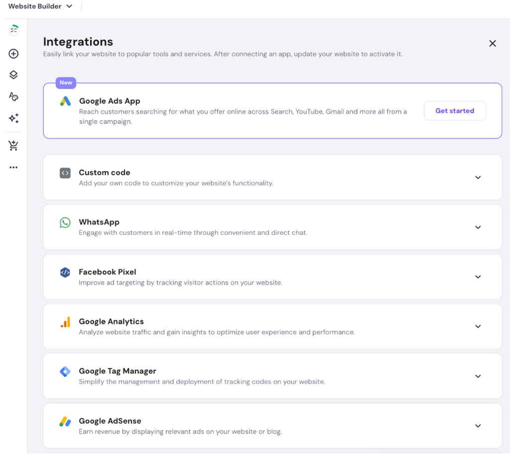 Hostinger Website Builder marketing integrations