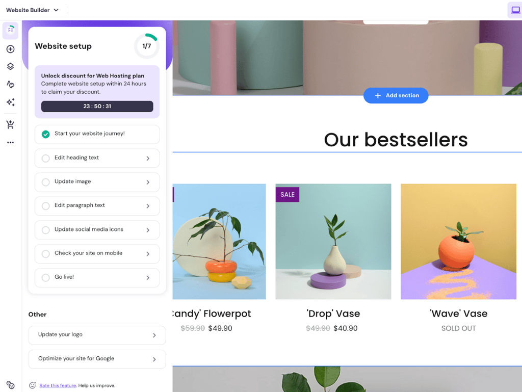 Website setup checklist on Hostinger Website Builder