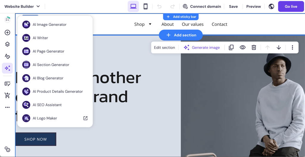 Hostinger editor AI features