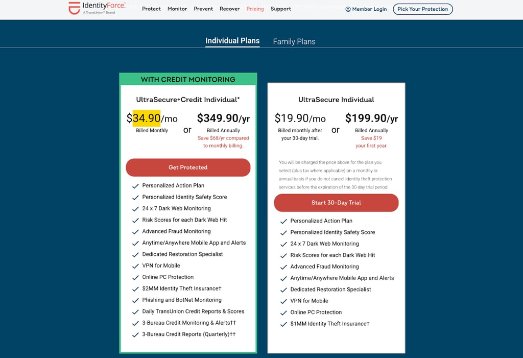 IdentityForce identity theft protection pricing