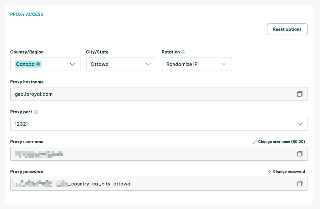 IPRoyal’s Proxy Access dashboard