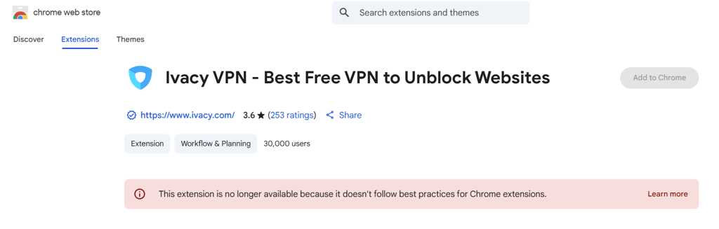 Ivacy VPN Chrome extension removal