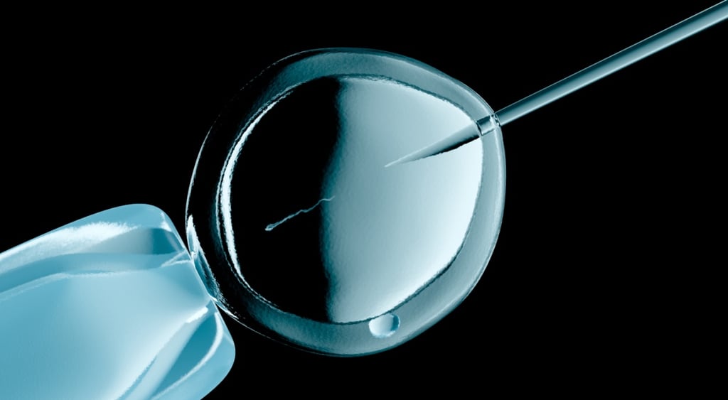 ivf needle, sperm, petri dish, black and light blue