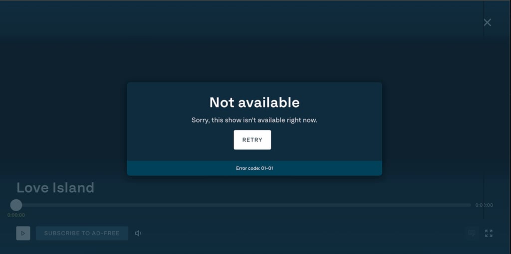 Love Island Streaming-Fehlermeldung