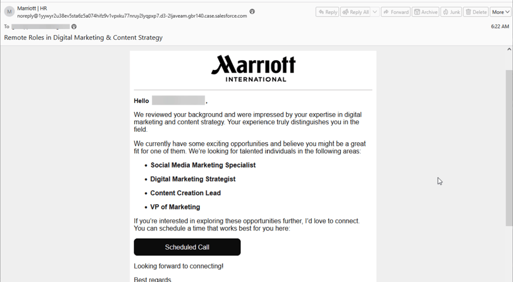 Fortra research phishing scam Marriot