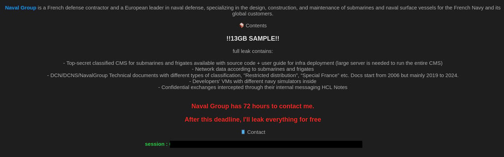 Naval Group data breach post