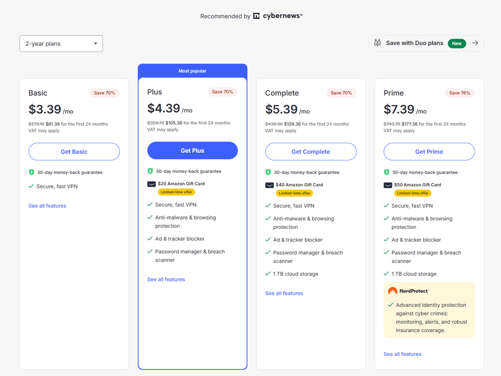 NordVPN 2-year plan pricing