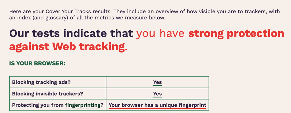 NordVPN Threat Protection Cover Your Tracks results