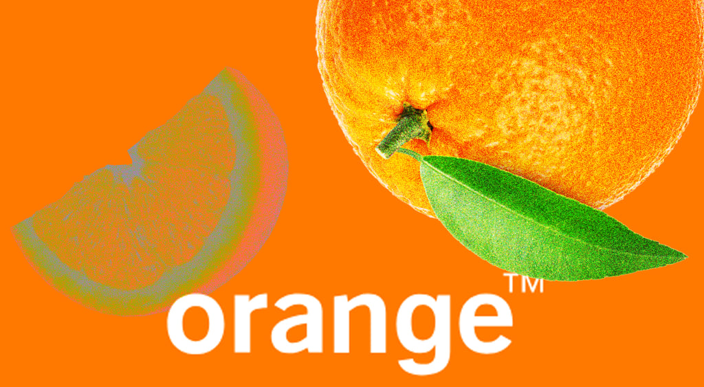 orange logo, orange slice, green leaf