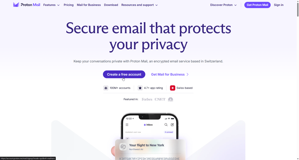 proton mail create account