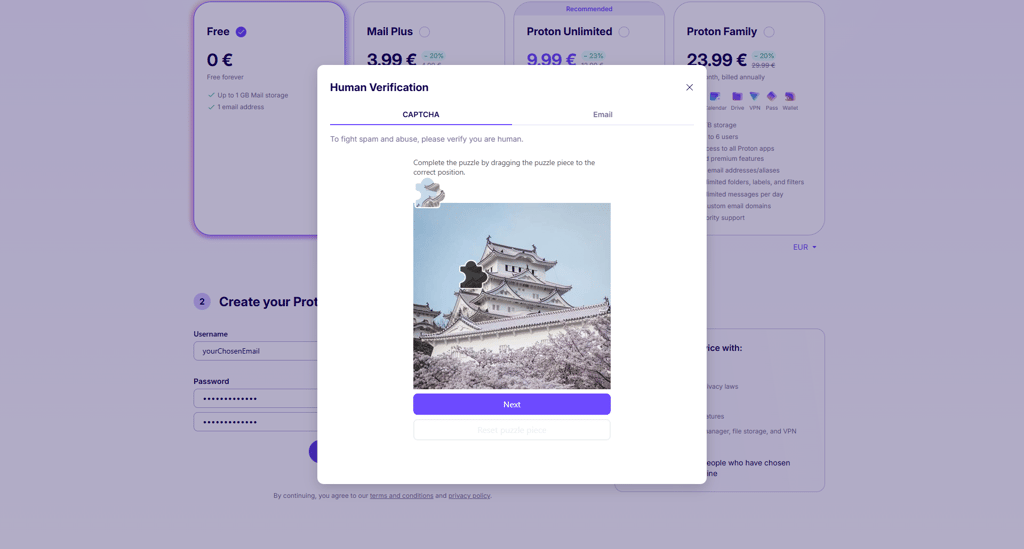 proton mail human verification