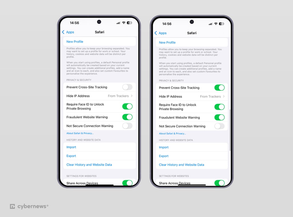 Safari iOS settings