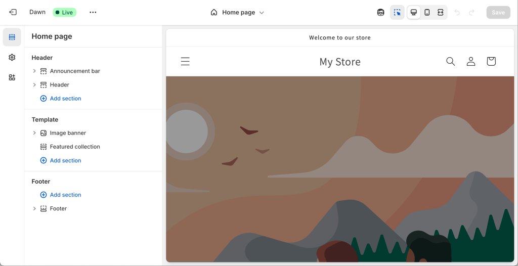 Shopify home page editor