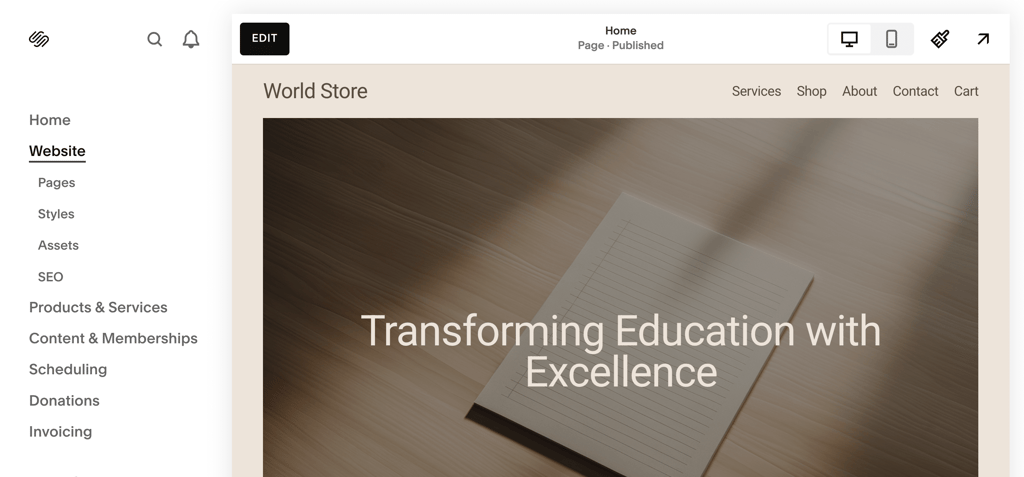 Squarespace website builder home page
