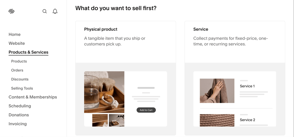 Squarespace products and services editor