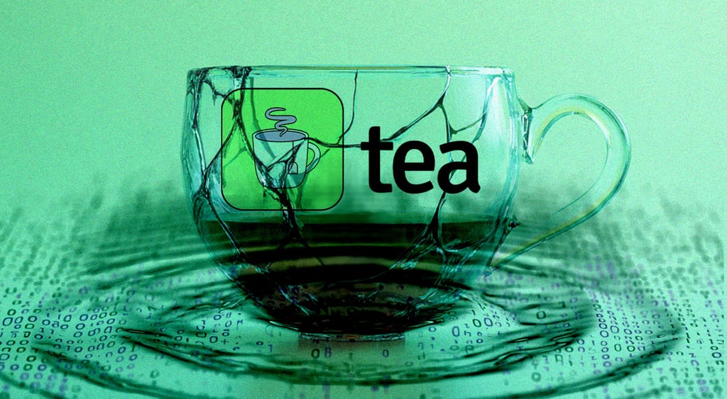 transparent green broken tea cup with tea logo spilling numbers