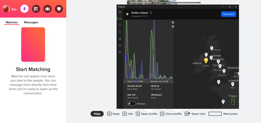 Accessing Tinder in UK with IPVanish