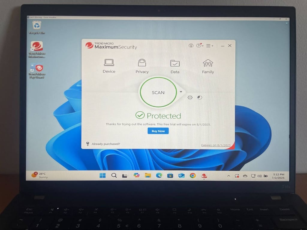Trend Micro dashboard on a PC