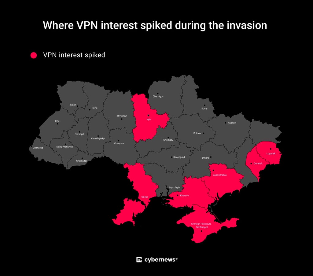 VPN interest spikes in Ukraine by region