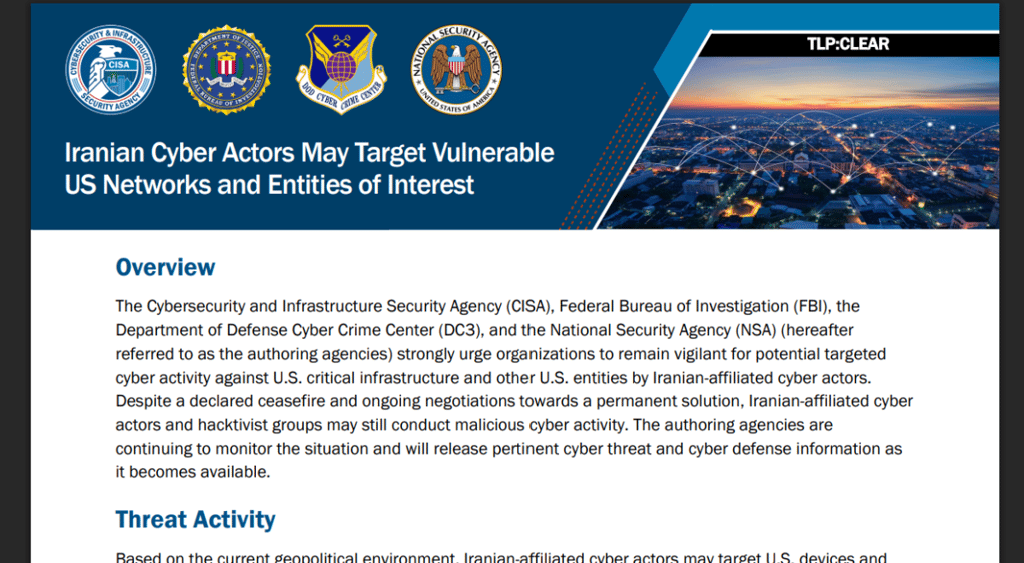US Iran threat advisory