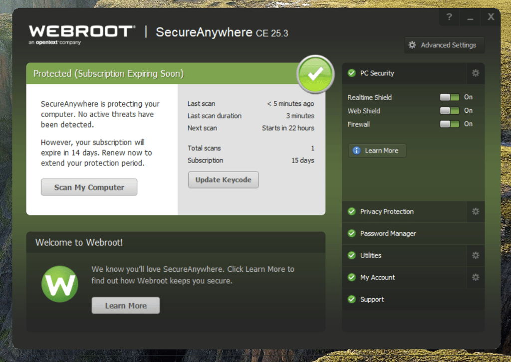 webroot windows interface